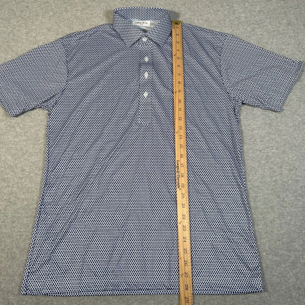 Collars & Co Polo Shirt Men M Blue‎ White Geometric Print Dress Collar NEW NWOT - Picture 6 of 7